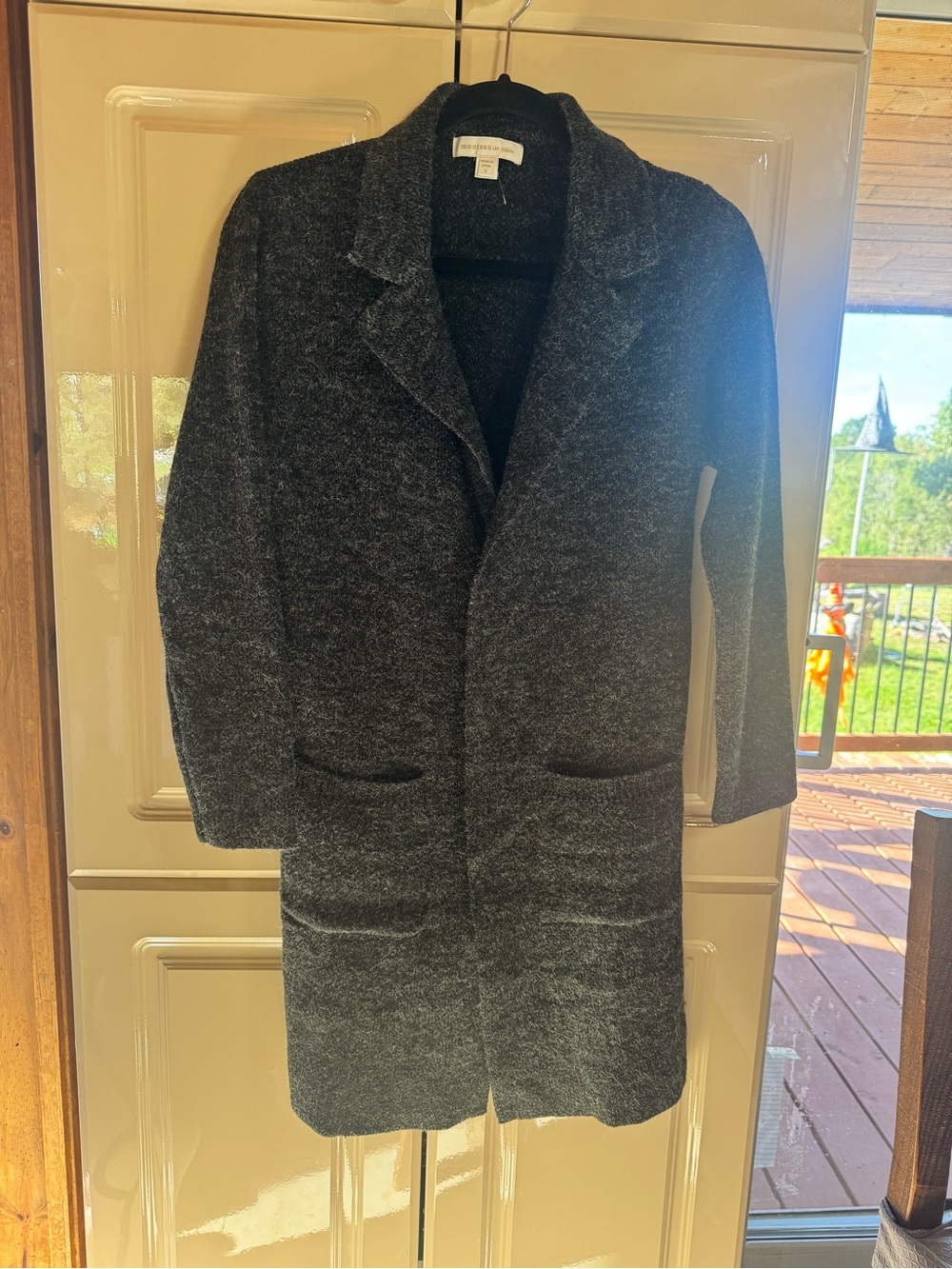 Monteau Charcoal Open-Front Long Knit Trench Coat